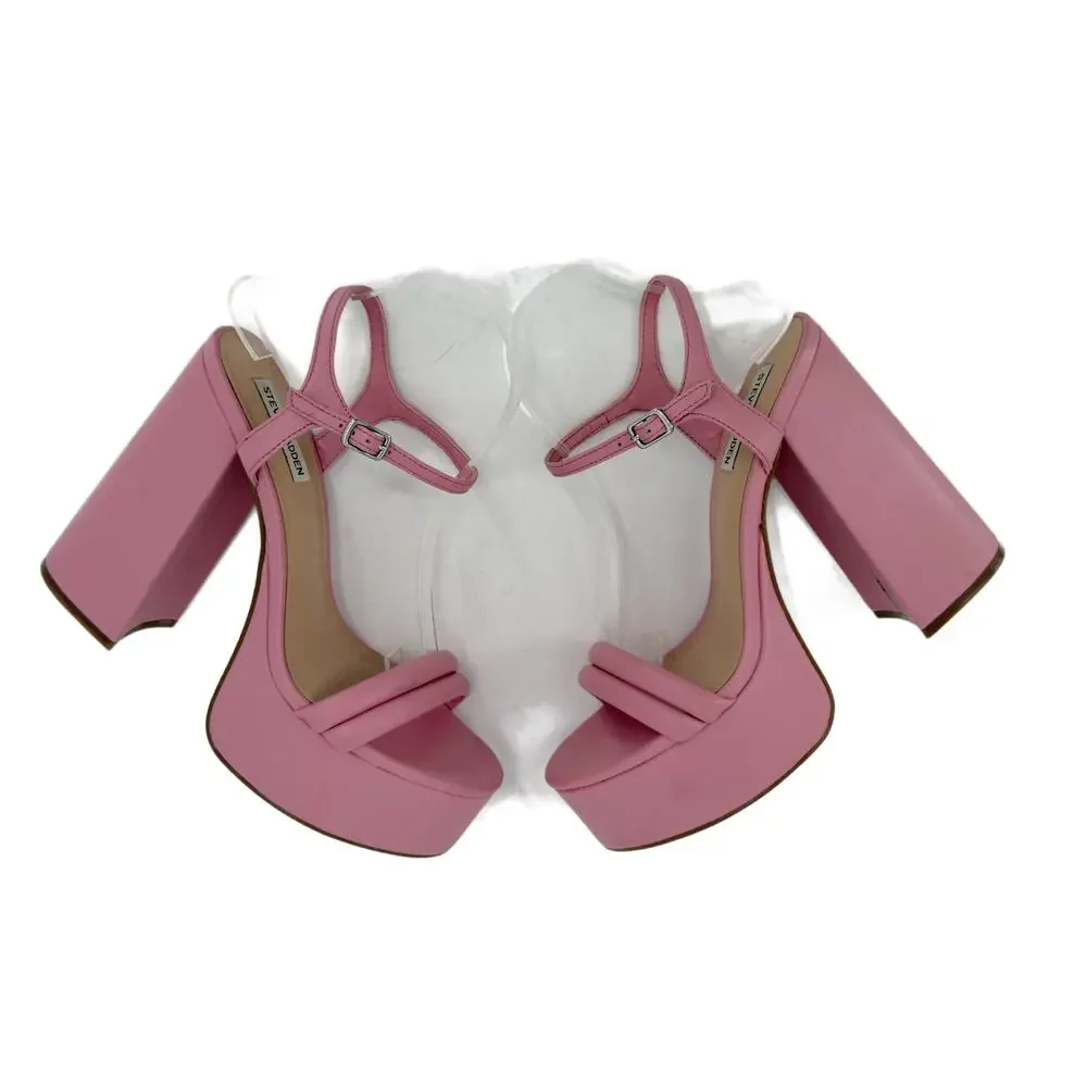 Steve Madden Tille Chunky Platform Sandal Heels size 10 Pink Vegan Leather